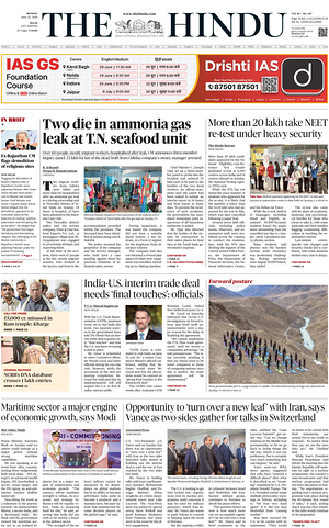 Prima pagina The Hindu (Delhi) di oggi - Quotidiano estero