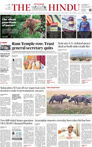 Prima pagina The Hindu (Delhi) di oggi - Quotidiano estero