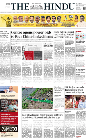 Prima pagina The Hindu (Delhi) di oggi - Quotidiano estero