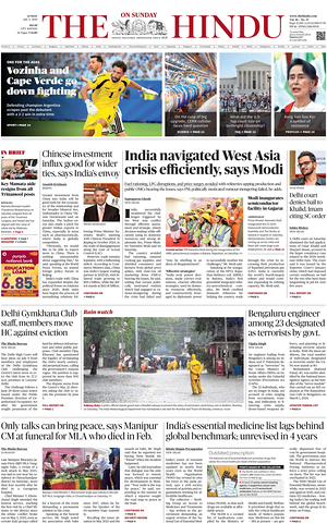 Prima pagina The Hindu (Delhi) di oggi - Quotidiano estero