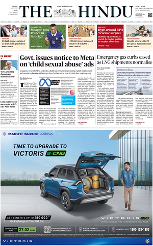 Prima pagina The Hindu (Delhi) di oggi - Quotidiano estero