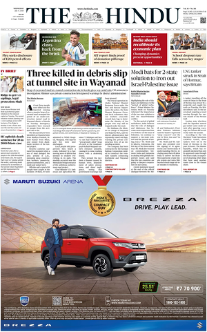 Prima pagina The Hindu (Delhi) di oggi - Quotidiano estero