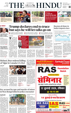 Prima pagina The Hindu (Delhi) di oggi - Quotidiano estero