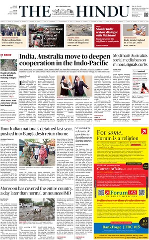 Prima pagina The Hindu (Delhi) di oggi - Quotidiano estero