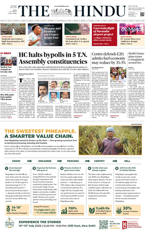 Prima pagina The Hindu (Delhi) di oggi - Quotidiano estero