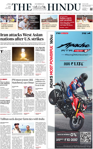 Prima pagina The Hindu (Delhi) di oggi - Quotidiano estero