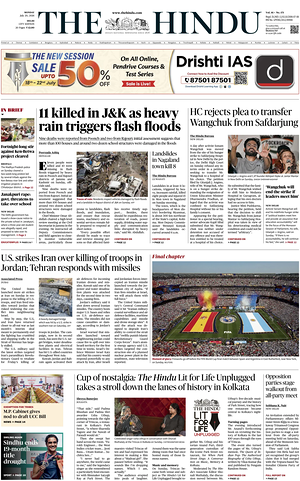 Prima pagina The Hindu (Delhi) di oggi - Quotidiano estero