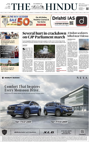 Prima pagina The Hindu (Delhi) di oggi - Quotidiano estero