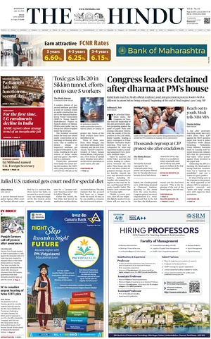 Prima pagina The Hindu (Delhi) di oggi - Quotidiano estero