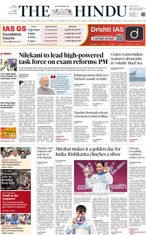 Prima pagina The Hindu (Delhi) di oggi - Quotidiano estero