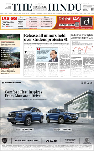Prima pagina The Hindu (Delhi) di oggi - Quotidiano estero