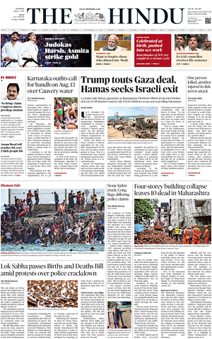 Prima pagina The Hindu (Delhi) di oggi - Quotidiano estero