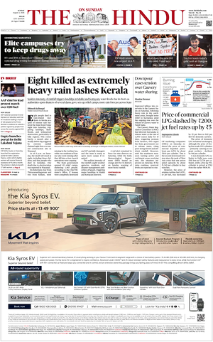 Prima pagina The Hindu (Delhi) di oggi - Quotidiano estero