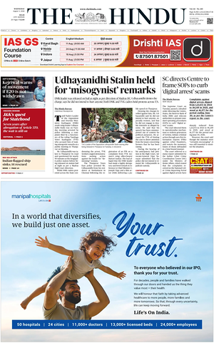 Prima pagina The Hindu (Delhi) di oggi - Quotidiano estero