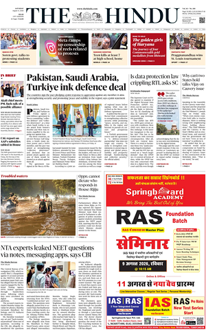 Prima pagina The Hindu (Delhi) di oggi - Quotidiano estero