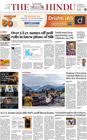 Prima pagina The Hindu (Delhi) di oggi - Quotidiano estero