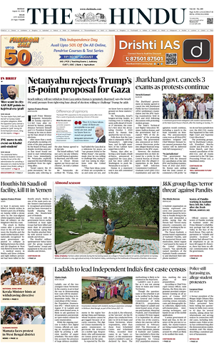 Prima pagina The Hindu (Delhi) di oggi - Quotidiano estero