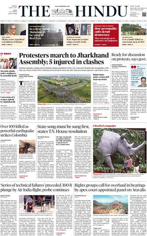 Prima pagina The Hindu (Delhi) di oggi - Quotidiano estero