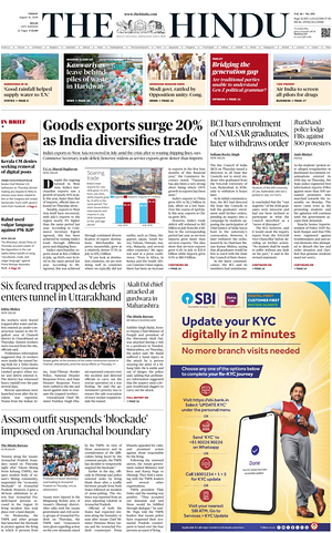 Prima pagina The Hindu (Delhi) di oggi - Quotidiano estero
