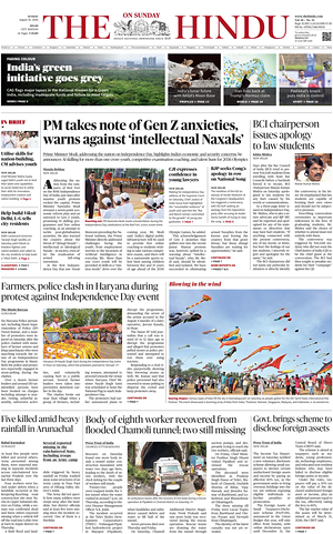 Prima pagina The Hindu (Delhi) di oggi - Quotidiano estero