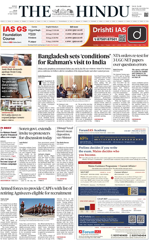 Prima pagina The Hindu (Delhi) di oggi - Quotidiano estero