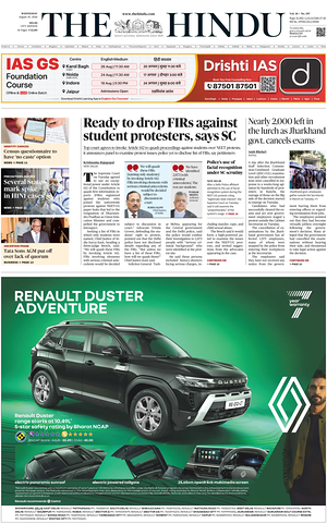Prima pagina The Hindu (Delhi) di oggi - Quotidiano estero