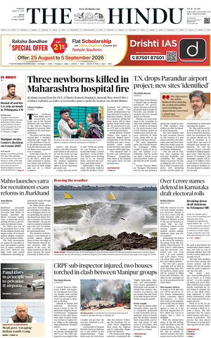 Prima pagina The Hindu (Delhi) di oggi - Quotidiano estero