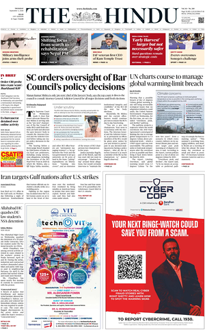Prima pagina The Hindu (Delhi) di oggi - Quotidiano estero