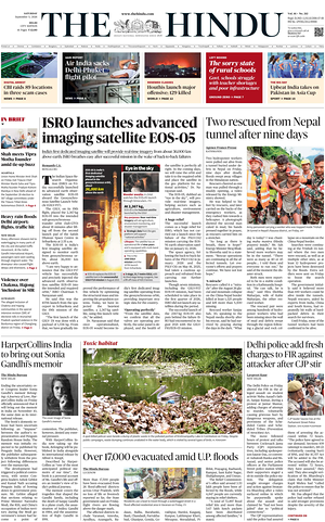 Prima pagina The Hindu (Delhi) di oggi - Quotidiano estero