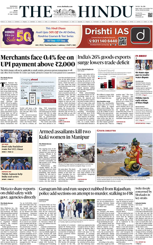 Prima pagina The Hindu (Delhi) di oggi - Quotidiano estero