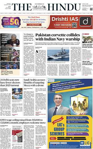 Prima pagina The Hindu (Delhi) di oggi - Quotidiano estero