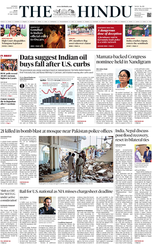 Prima pagina The Hindu (Delhi) di oggi - Quotidiano estero