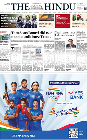 Prima pagina The Hindu (Delhi) di oggi - Quotidiano estero