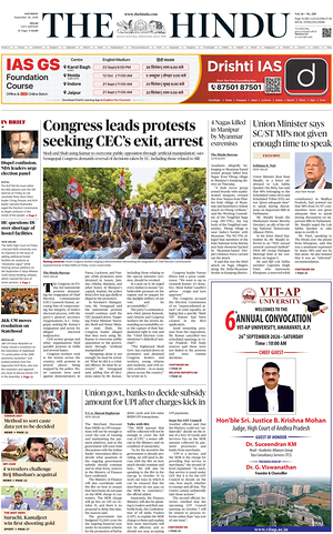 Prima pagina The Hindu (Delhi) di oggi - Quotidiano estero