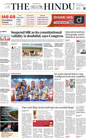 Prima pagina The Hindu (Delhi) di oggi - Quotidiano estero