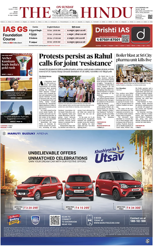 Prima pagina The Hindu (Delhi) di oggi - Quotidiano estero