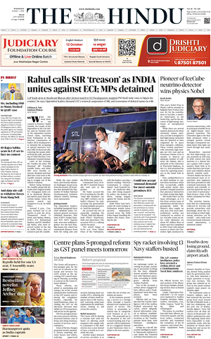Prima pagina The Hindu (Delhi) di oggi - Quotidiano estero