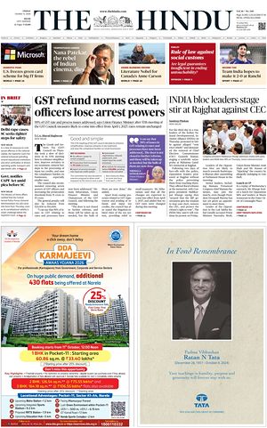 Prima pagina The Hindu (Delhi) di oggi - Quotidiano estero