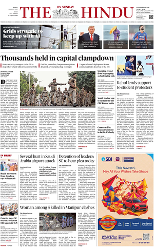 Prima pagina The Hindu (Delhi) di oggi - Quotidiano estero