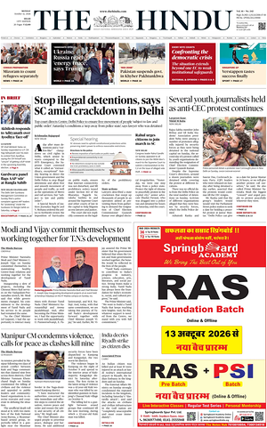 Prima pagina The Hindu (Delhi) di oggi - Quotidiano estero