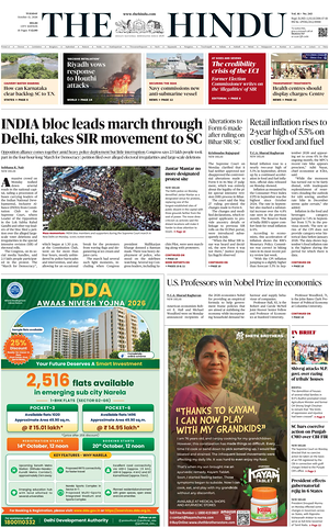 Prima pagina The Hindu (Delhi) di oggi - Quotidiano estero