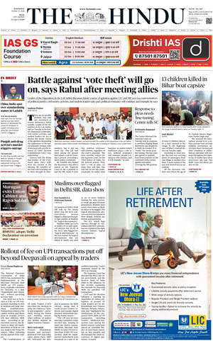 Prima pagina The Hindu (Delhi) di oggi - Quotidiano estero