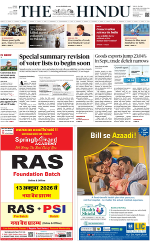 Prima pagina The Hindu (Delhi) di oggi - Quotidiano estero