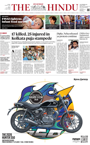 Prima pagina The Hindu (Delhi) di oggi - Quotidiano estero