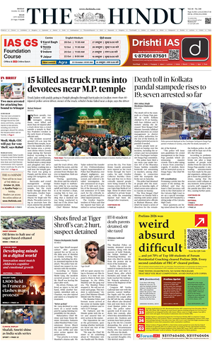 Prima pagina The Hindu (Delhi) di oggi - Quotidiano estero