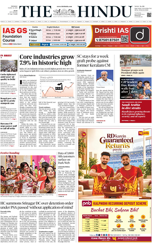 Prima pagina The Hindu (Delhi) di oggi - Quotidiano estero