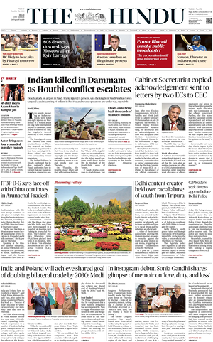 Prima pagina The Hindu (Delhi) di oggi - Quotidiano estero