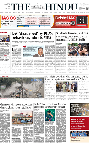 Prima pagina The Hindu (Delhi) di oggi - Quotidiano estero