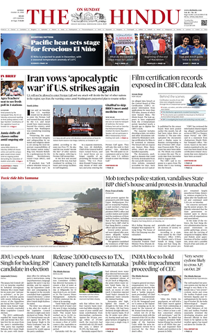 Prima pagina The Hindu (Delhi) di oggi - Quotidiano estero