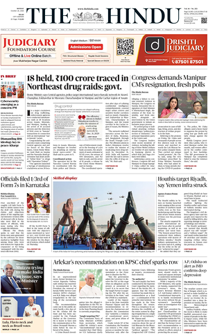 Prima pagina The Hindu (Delhi) di oggi - Quotidiano estero